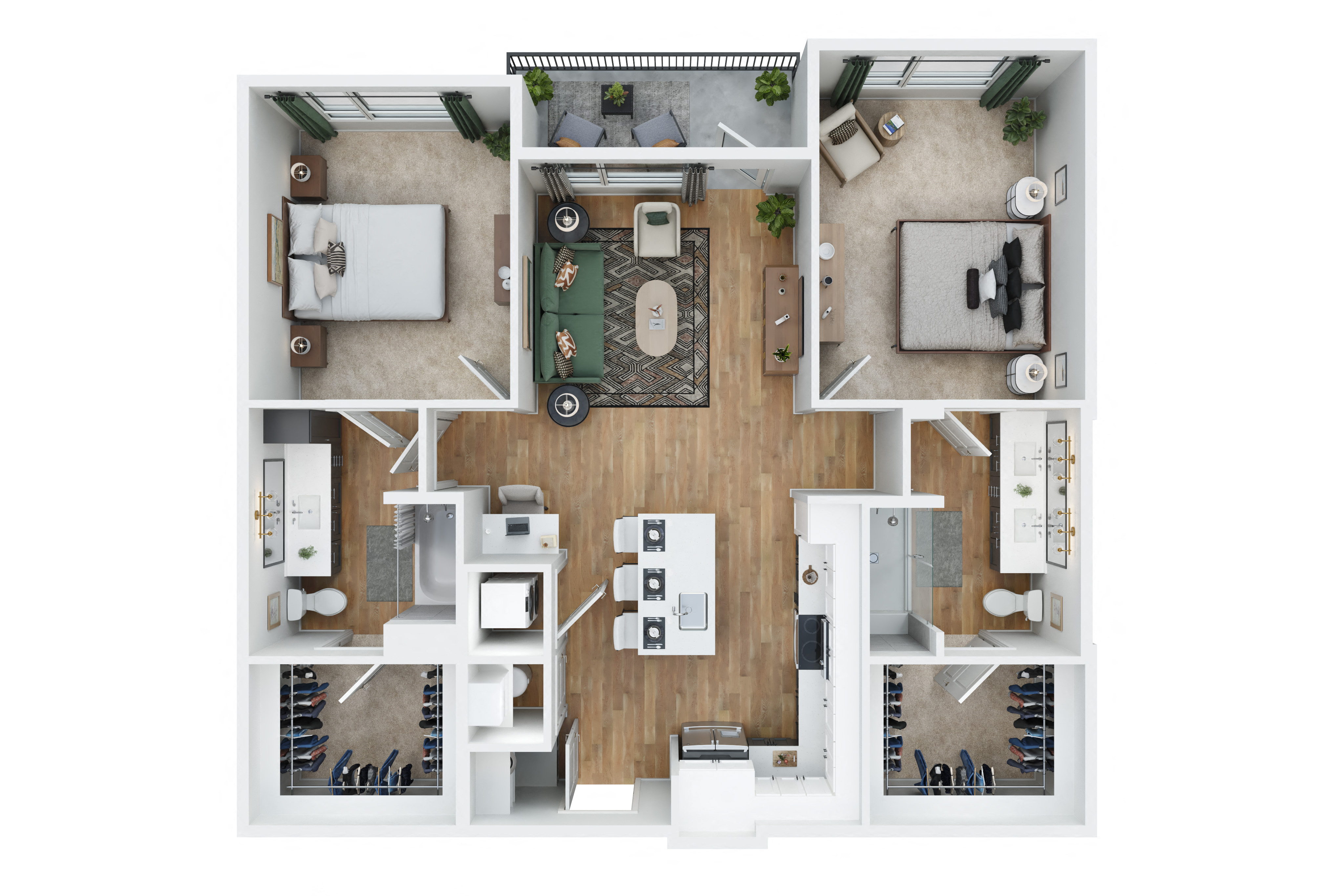 Floor plan for 2 beds, 2 baths, 1097 sqft